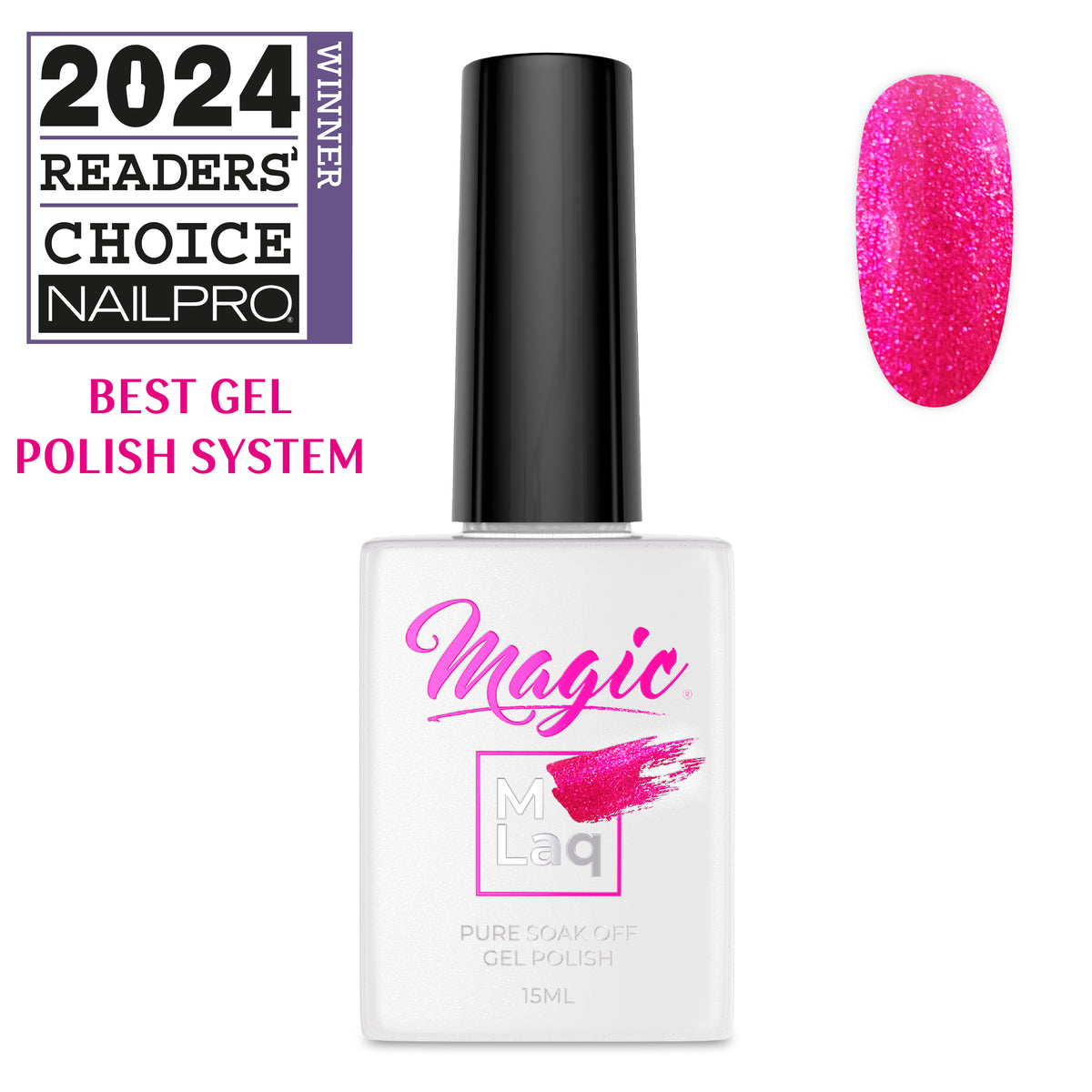Magic Mlaq Gel Polish Fuchsia Heels #350 gel polish bottle and color swatch