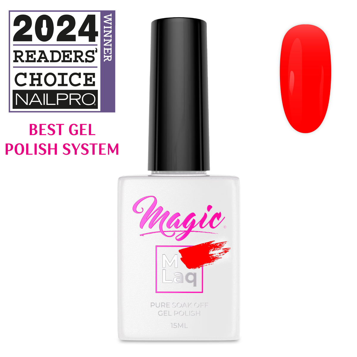 Magic Mlaq Gel Polish Scarlet Sonnet #356 gel polish bottle and color swatch