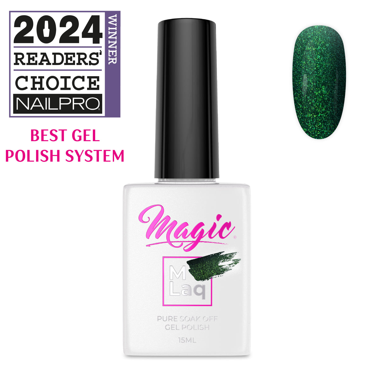 Magic Mlaq Gel Polish Mistletoe Magic #396 gel polish bottle and color swatch