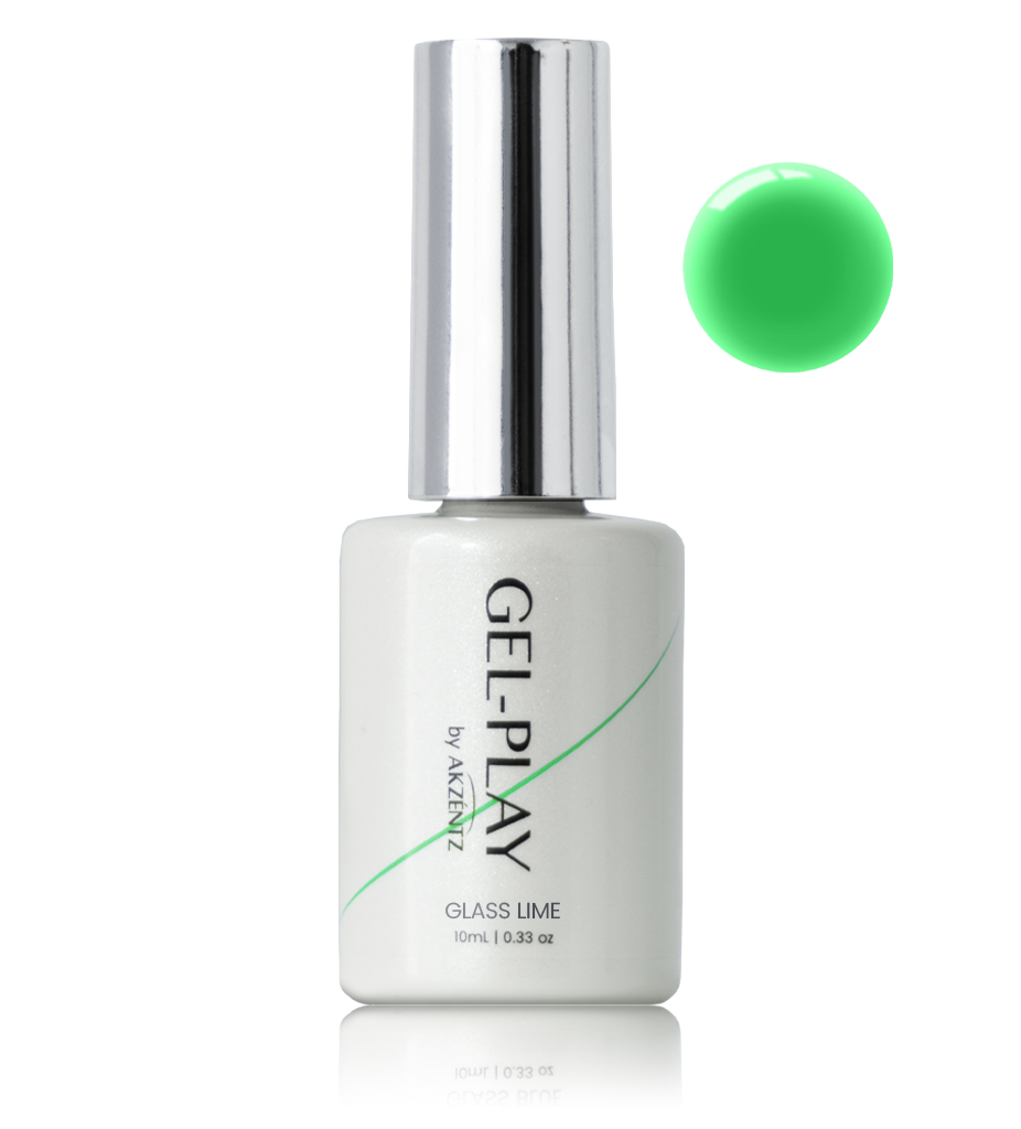Akzentz Gel-Play Glass Lime 10 mL bottle with color-effect swatch