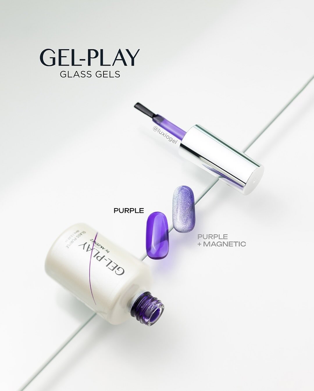 Akzentz Gel-Play Glass Purple bottle and translucent gel on glass palette