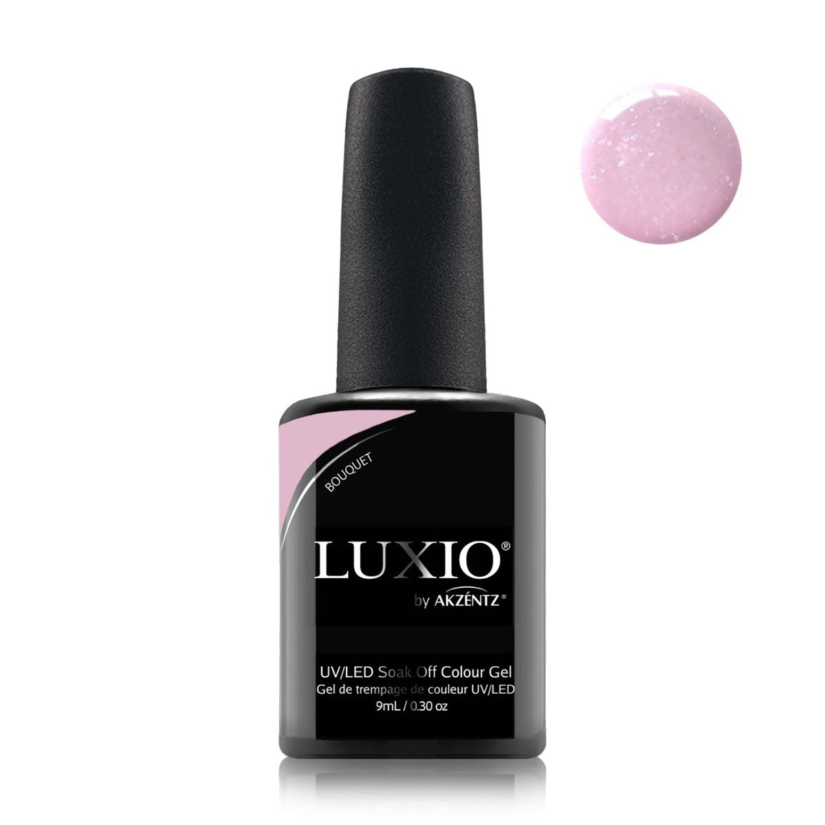 Akzentz Luxio Bouquet 15 mL gel polish bottle with color swatch