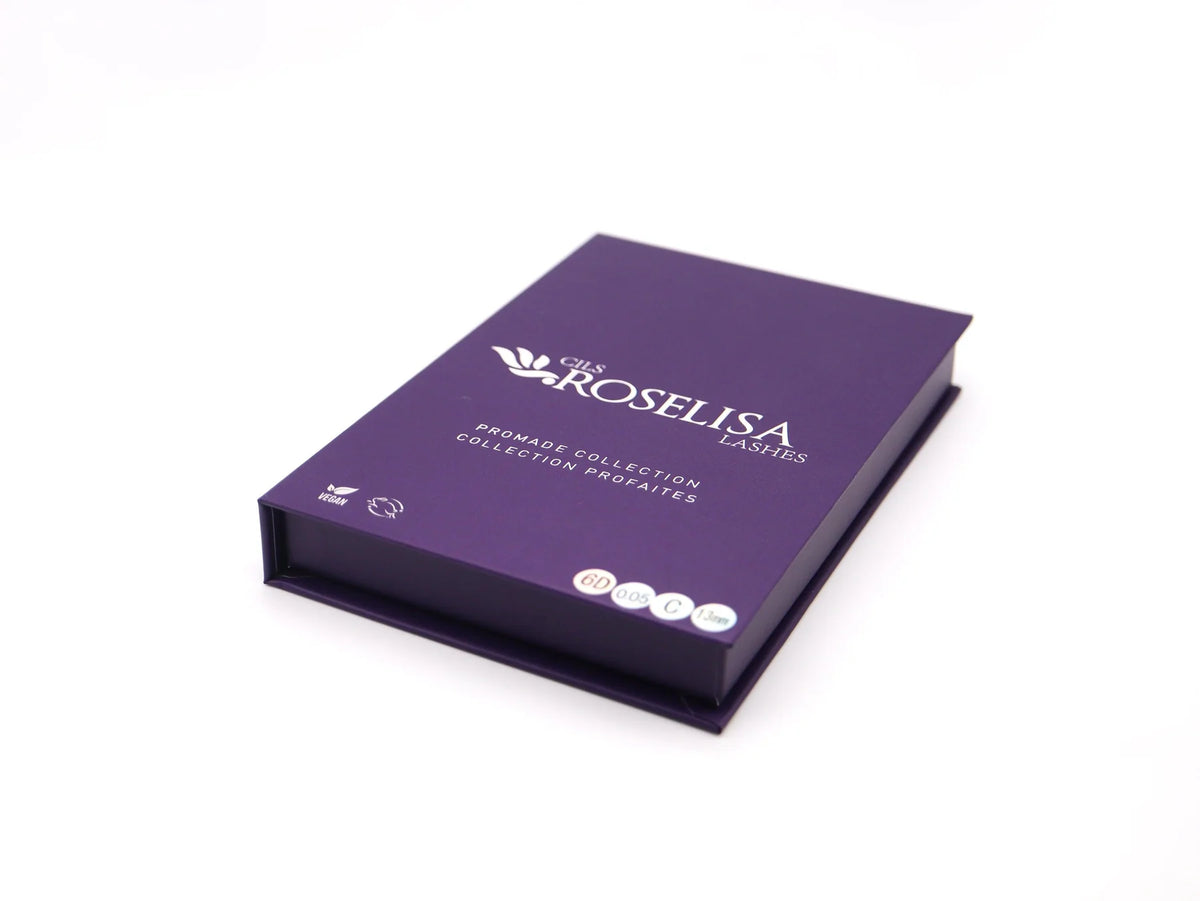 Roselisa - Promade Volume Fans - D-Curl - 5D x 9mm closed purple Promade box angled view