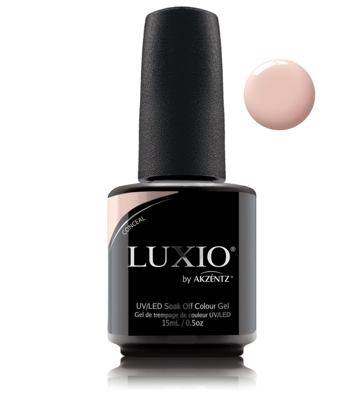 Akzentz Luxio Conceal 15 mL color gel bottle with swatch