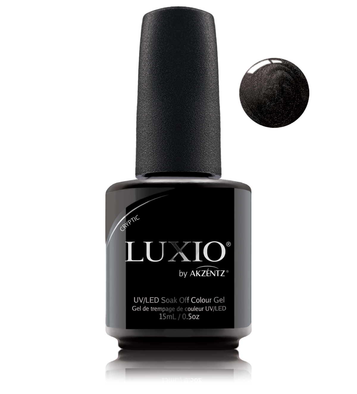Akzentz Luxio Cryptic 15 mL color gel bottle with swatch