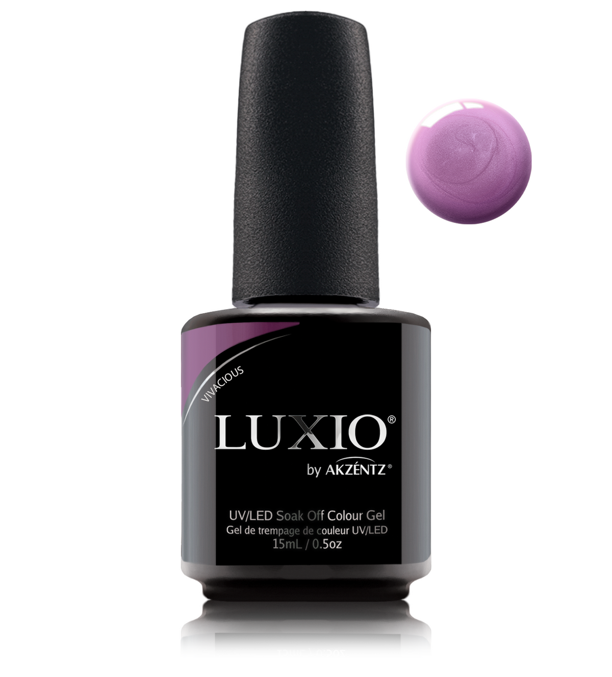 Akzentz Luxio Vivacious 15 mL color gel bottle with swatch
