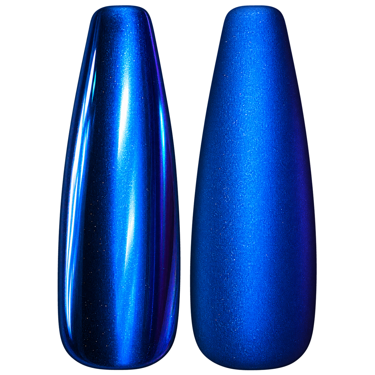 Glossy and matte Reflective royal blue nail swatches for BEMI Chrome Beam.