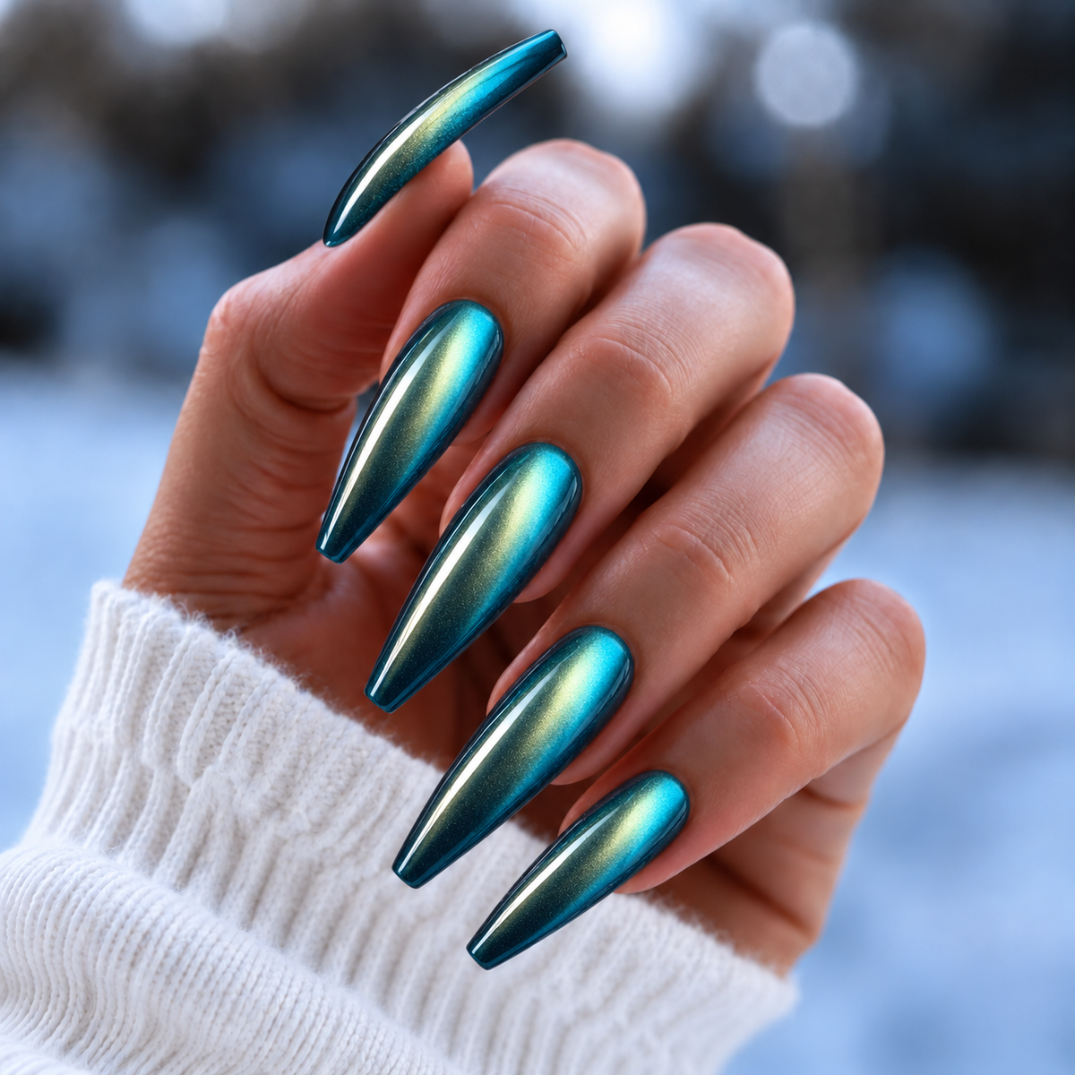 BEMI Chrome Supernova nails in a color photo.