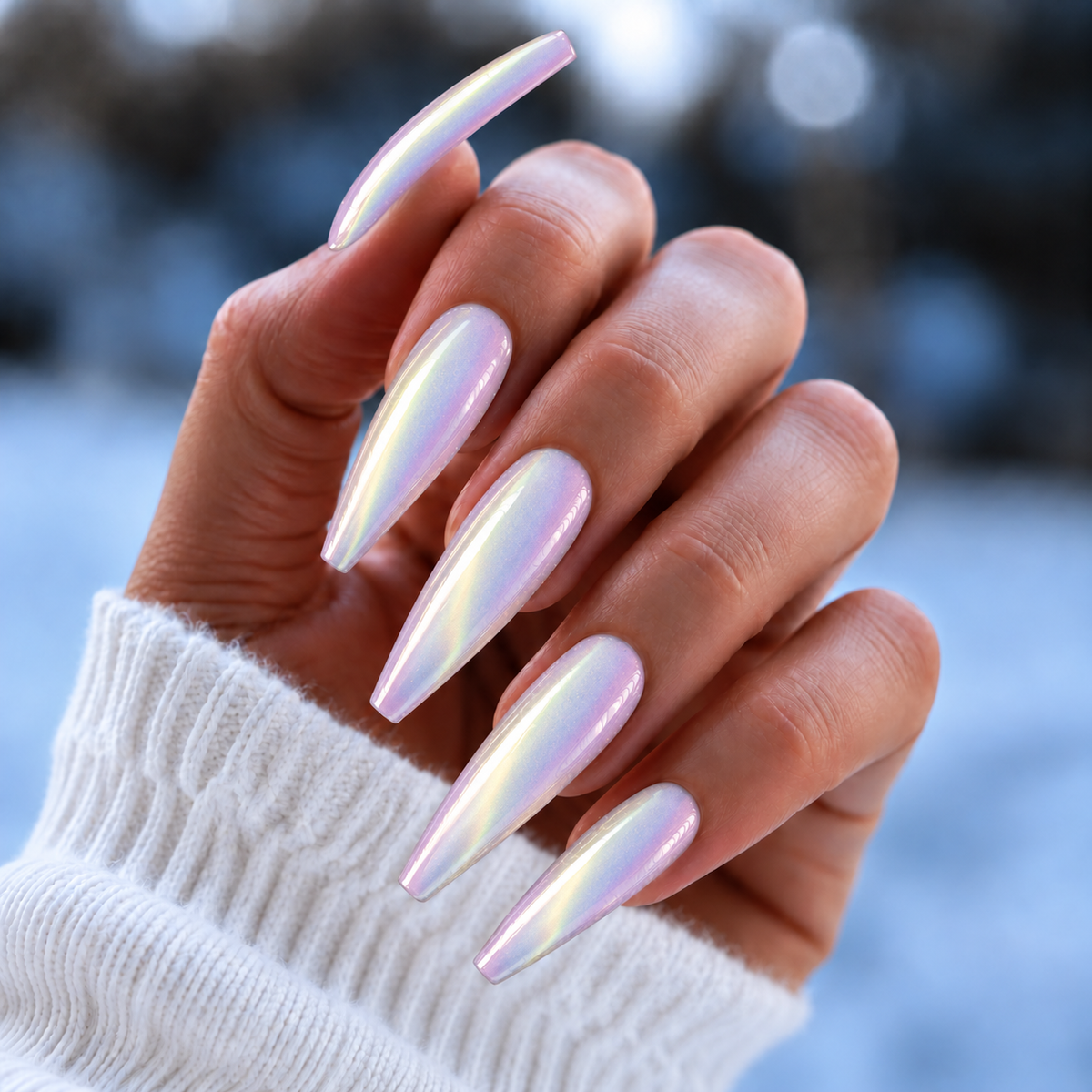 BEMI Chrome Unicorn nails in a color photo.