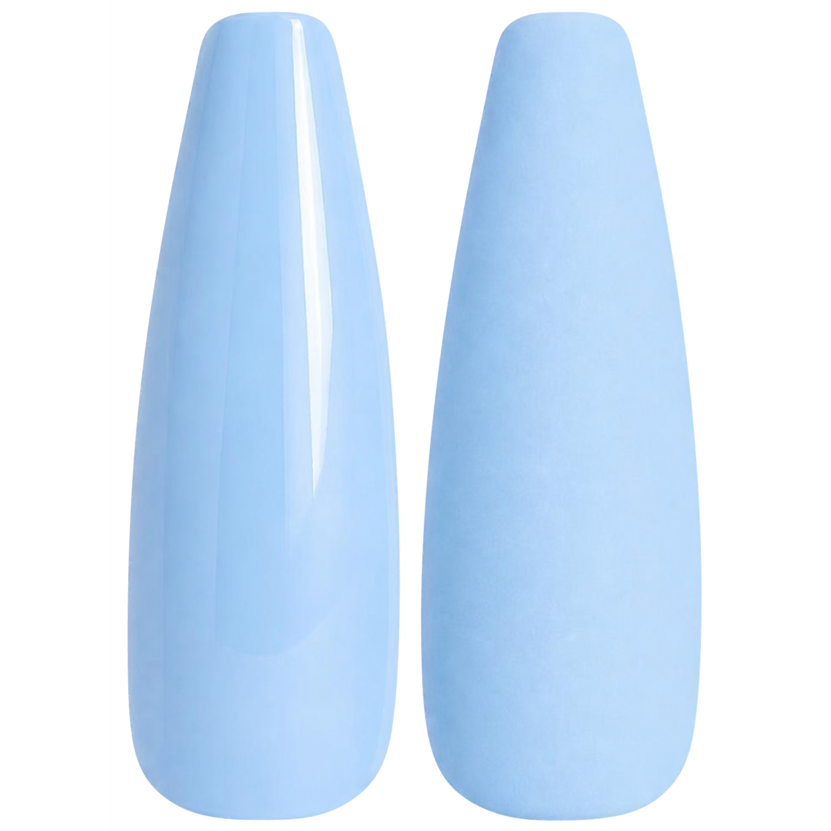 Glossy and matte pastel sky blue nail swatches for BEMI Creami Frost & Found SS03.