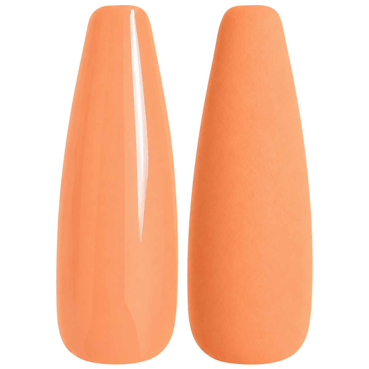 Glossy and matte bright orange nail swatches for BEMI Creami Habanero O06.