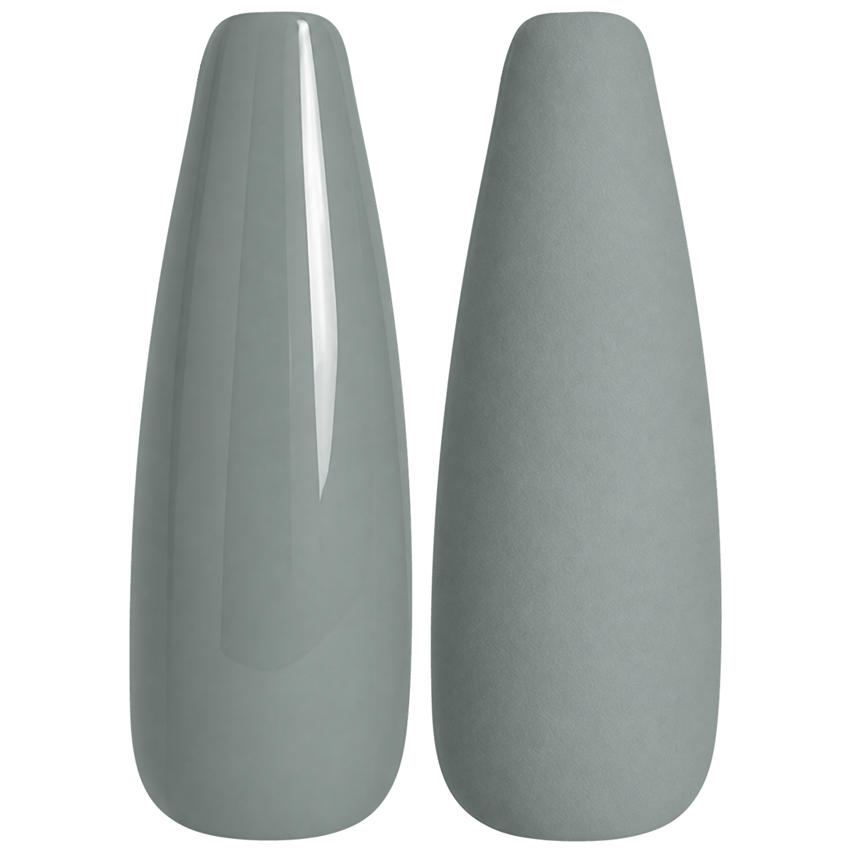 Glossy and matte muted sage-gray green nail swatches for BEMI Creami Tempest P05.