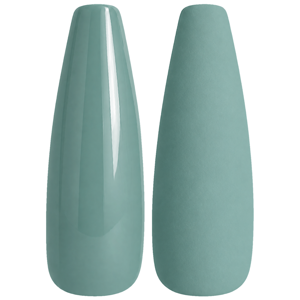 Glossy and matte muted blue teal nail swatches for BEMI Creami Tidal P04.