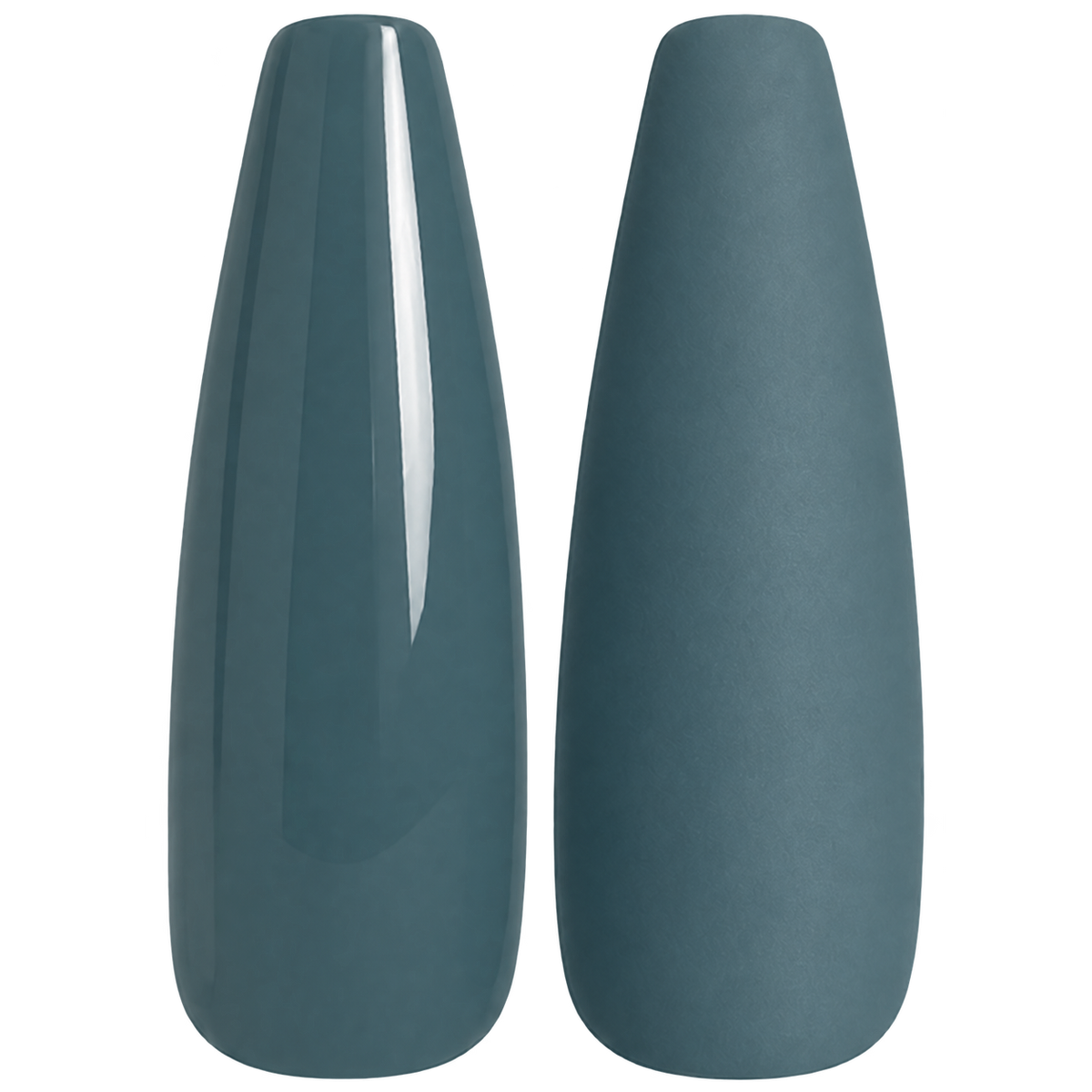 Glossy and matte deep muted teal green nail swatches for BEMI Creami Undertow F02.
