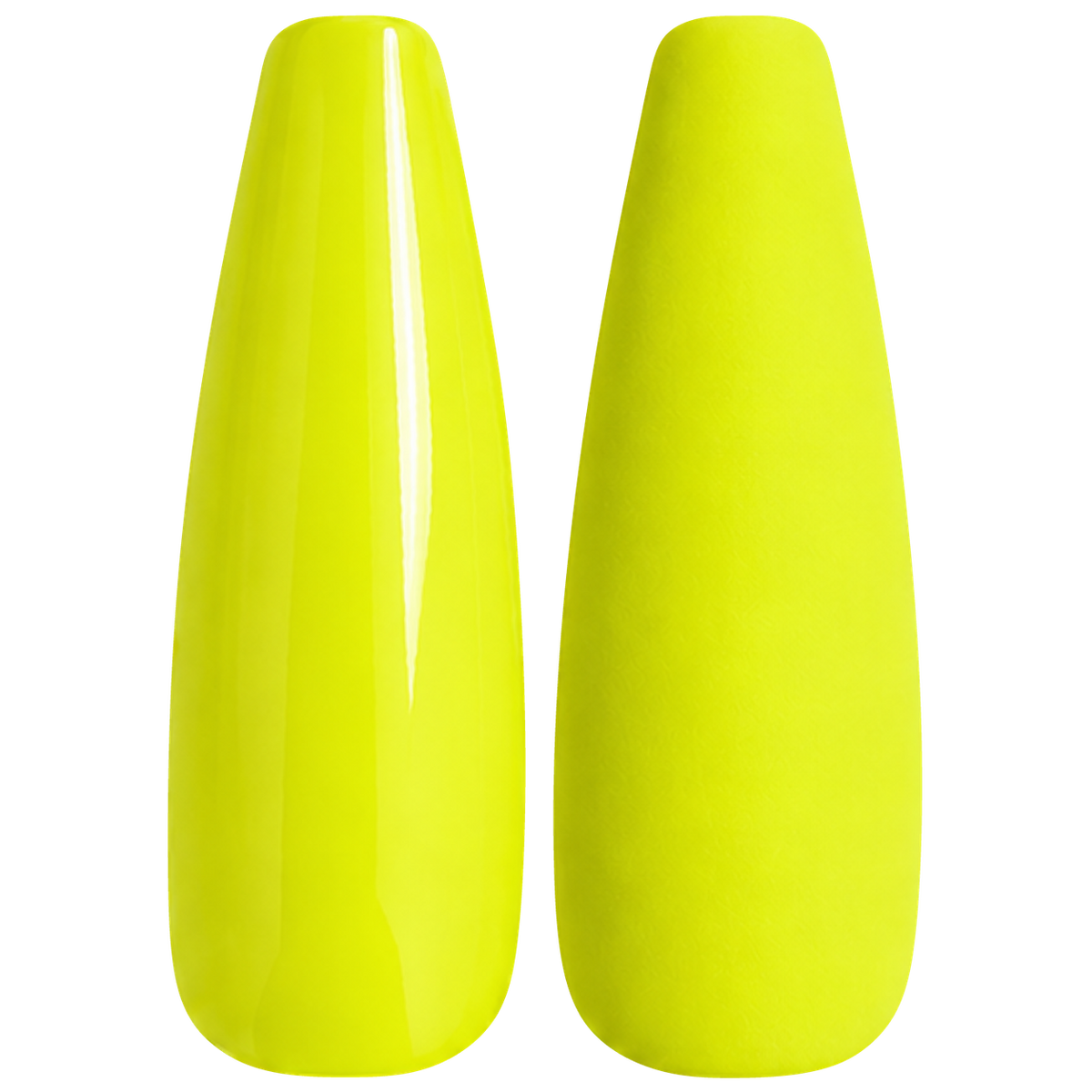 Glossy and matte acid yellow chartreuse nail swatches for BEMI Creami Voltage O07.