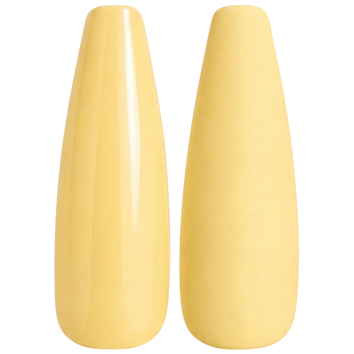 Glossy and matte warm yellow nail swatches for BEMI Creami Whip Happens SS02.