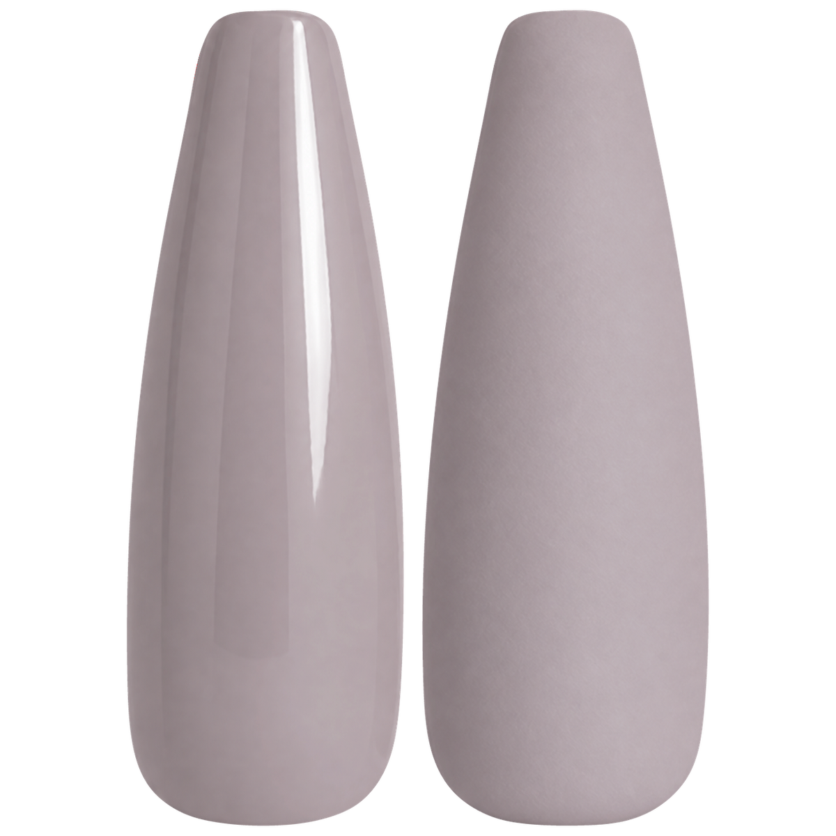 Glossy and matte soft gray taupe nail swatches for BEMI Creami Wisp P02.