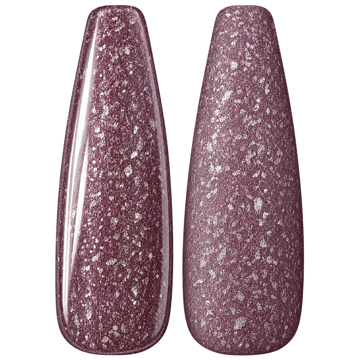 Glossy and matte Muted mauve purple nail swatches for BEMI Metal Leaf Blush.