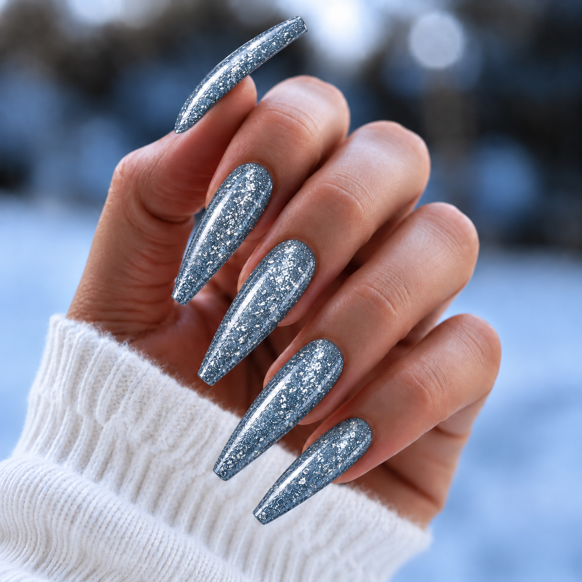 BEMI Metal Leaf Sky nails in a color photo.