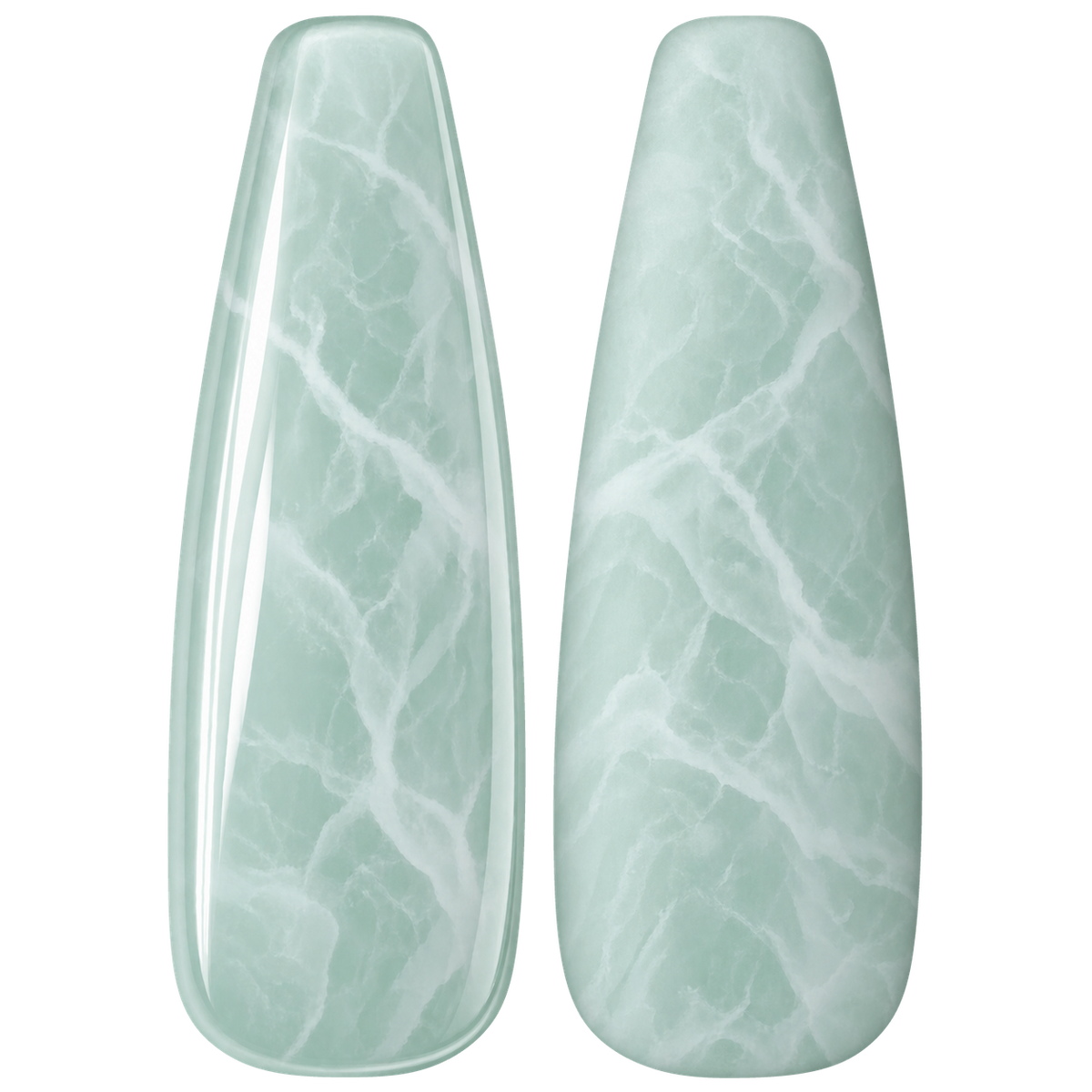 Glossy and matte Fresh jade green nail swatches for BEMI Quartz Melon.