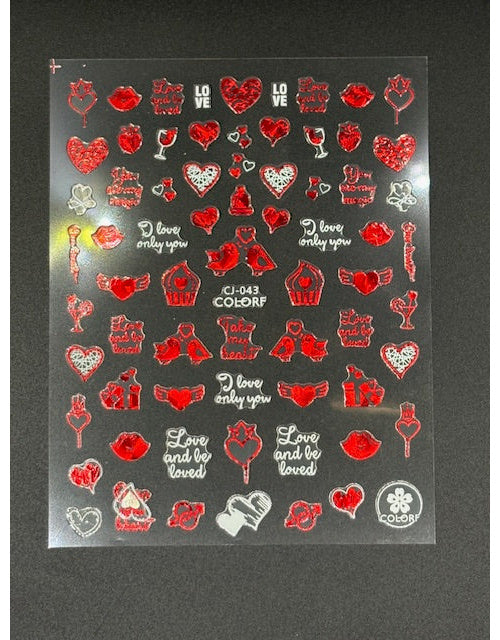 Coconoir Beauty Nail Decal Valentines Red #2 nail decal sheet