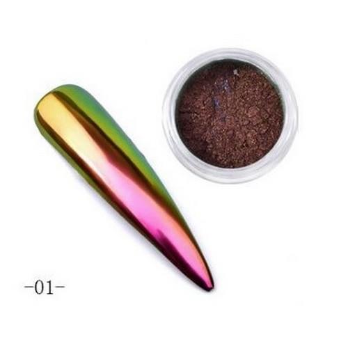 Nove Chrome Chameleon #1 chrome powder and nail swatch