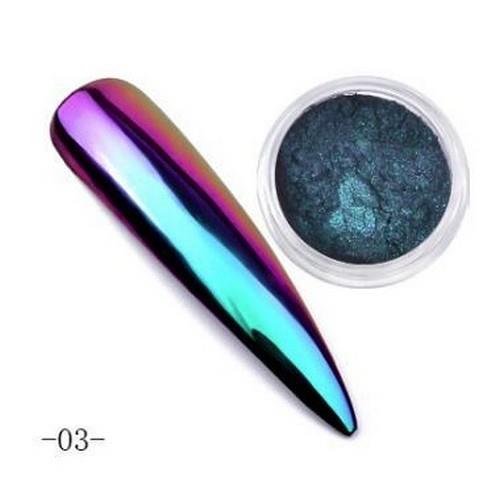 Nove Chrome Chameleon #3 chrome powder and nail swatch