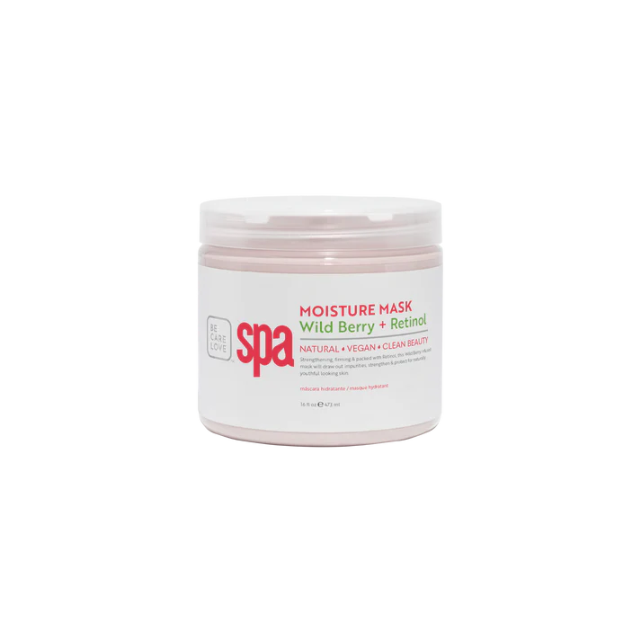 Jar of spa moisture mask with wild berry and retinol on a white background