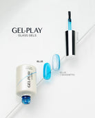 Akzentz Gel-Play Glass Blue bottle and translucent gel on glass palette