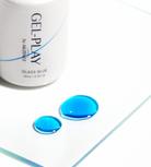Akzentz Gel-Play Glass Blue translucent gel drops on glass palette