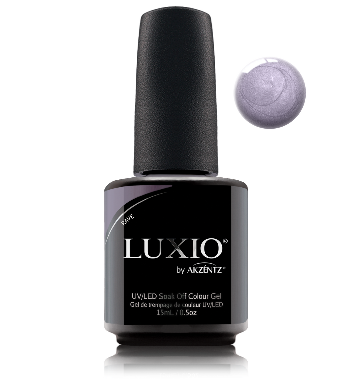 Akzentz Luxio Rave 15 mL gel polish bottle with small round color swatch