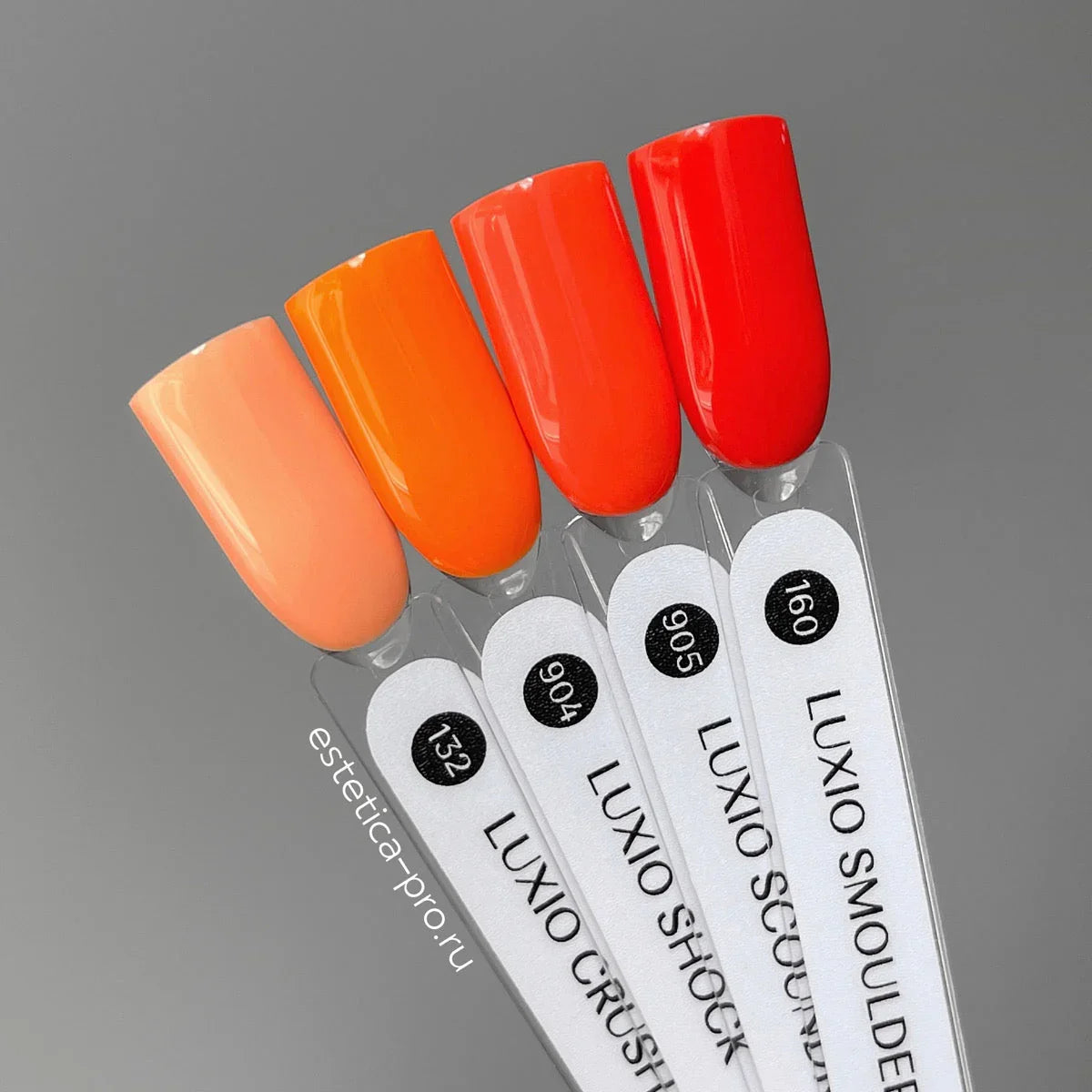 Akzentz Luxio Scoundrel gel color shown with related shades on swatch sticks