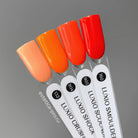 Akzentz Luxio Smoulder gel color shown with related shades on swatch sticks