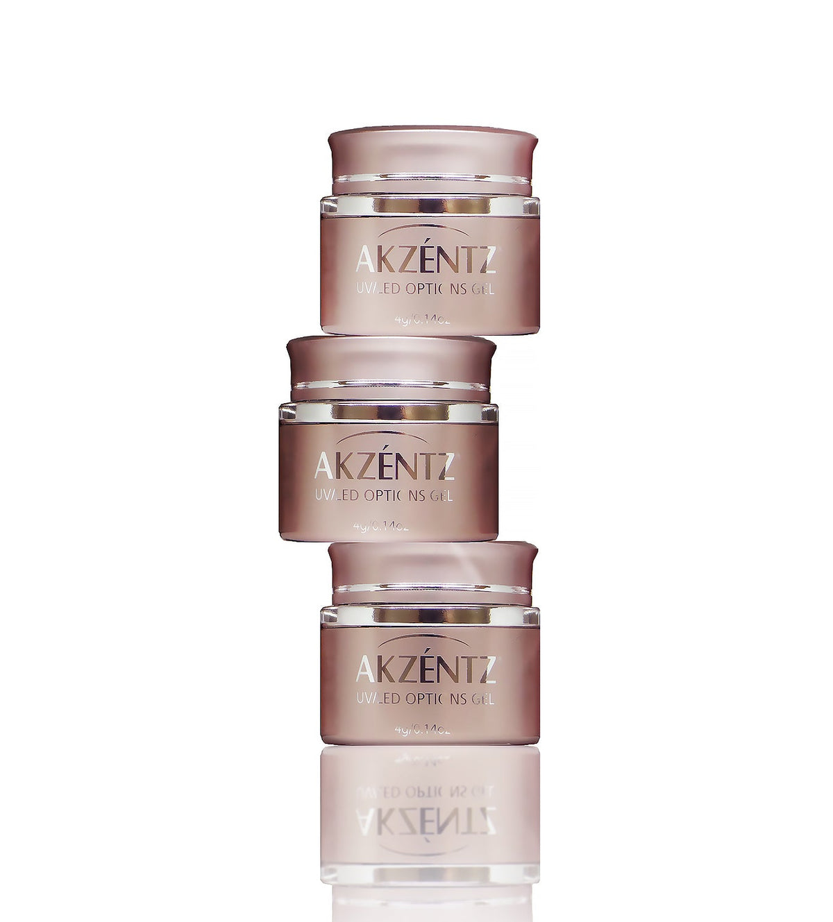 Stack of Akzentz Options gel jars featuring Ice Pink