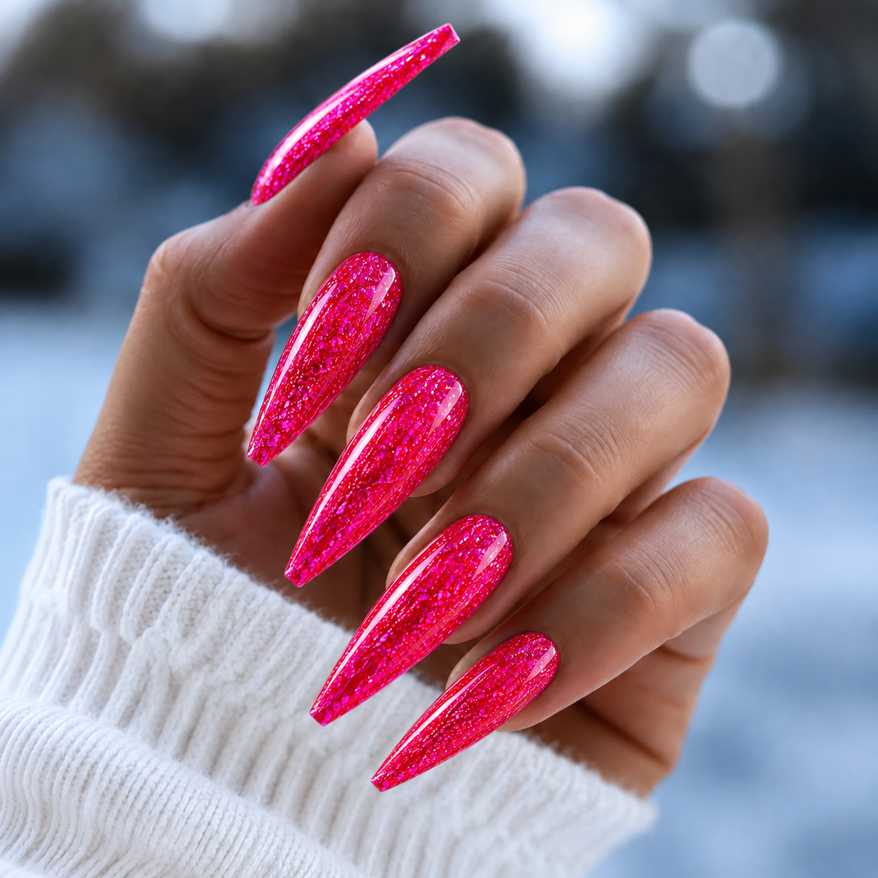 BEMI Metal Leaf Gel - Miami - 5ml shown on long coffin nails
