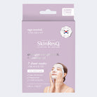 SkinResQ Collagen Complex 2% Rosehip Oil sheet mask jumbo pack containing 7 masks, shown in its lavender packaging with a model wearing a mask on the front.