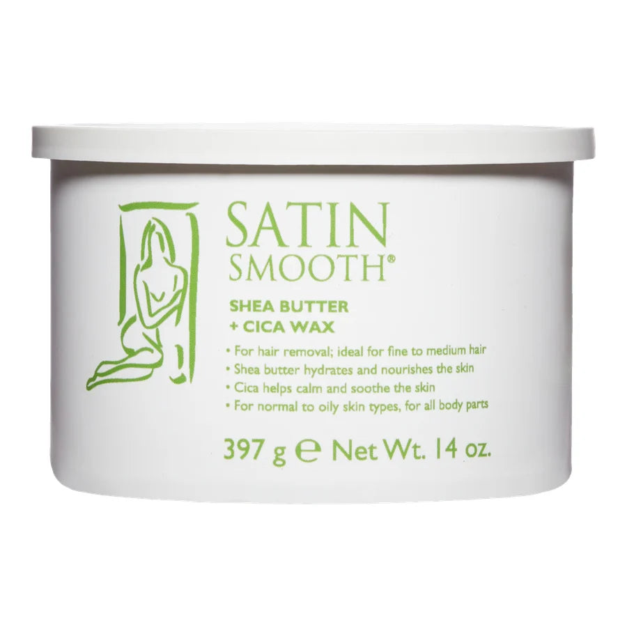 Satin Smooth shea butter and cica wax container on a white background