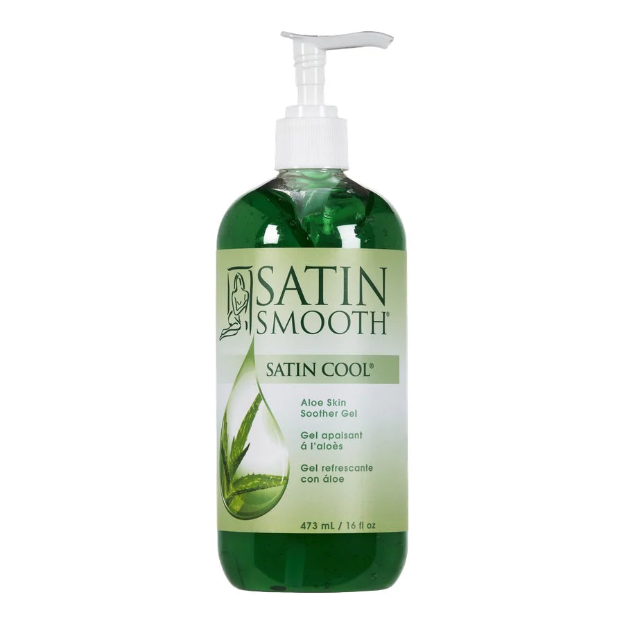 Satin Smooth Satin Cool aloe vera gel bottle on a white background