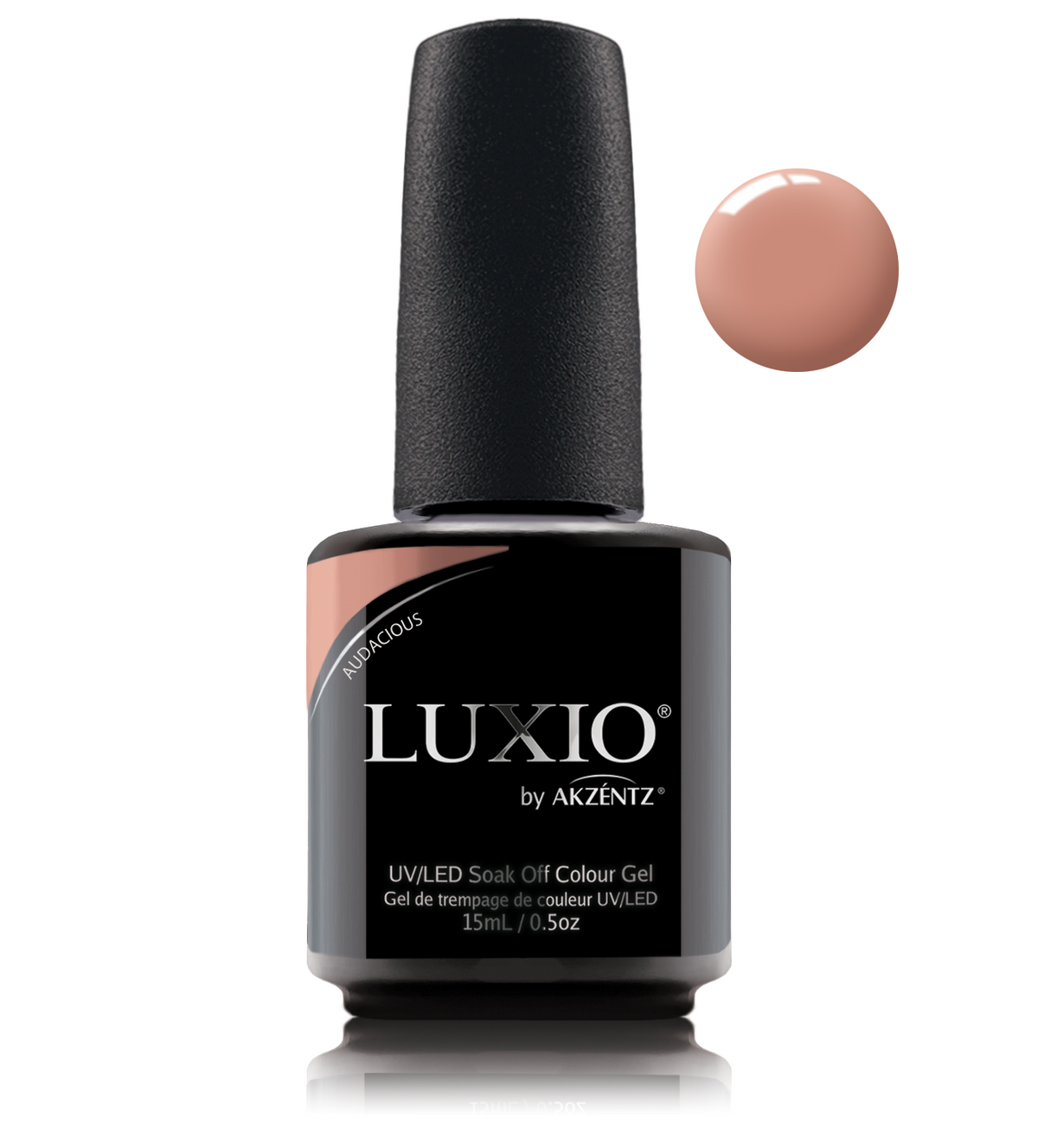 Akzentz Luxio Audacious 15 mL color gel bottle with swatch