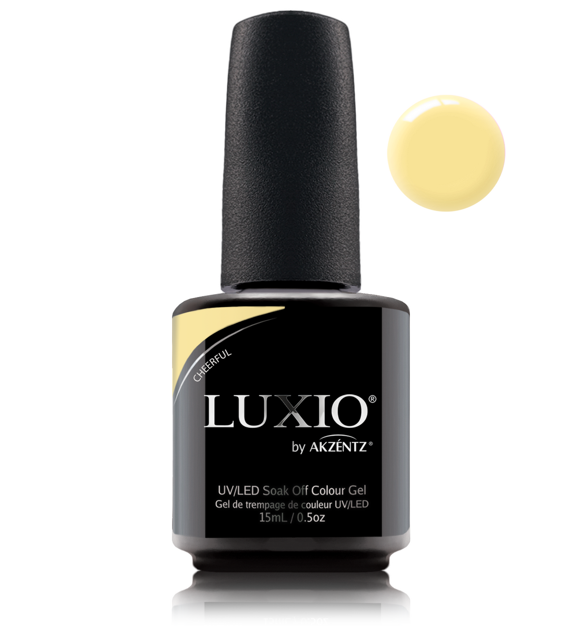 Akzentz Luxio Cheerful 15 mL color gel bottle with swatch