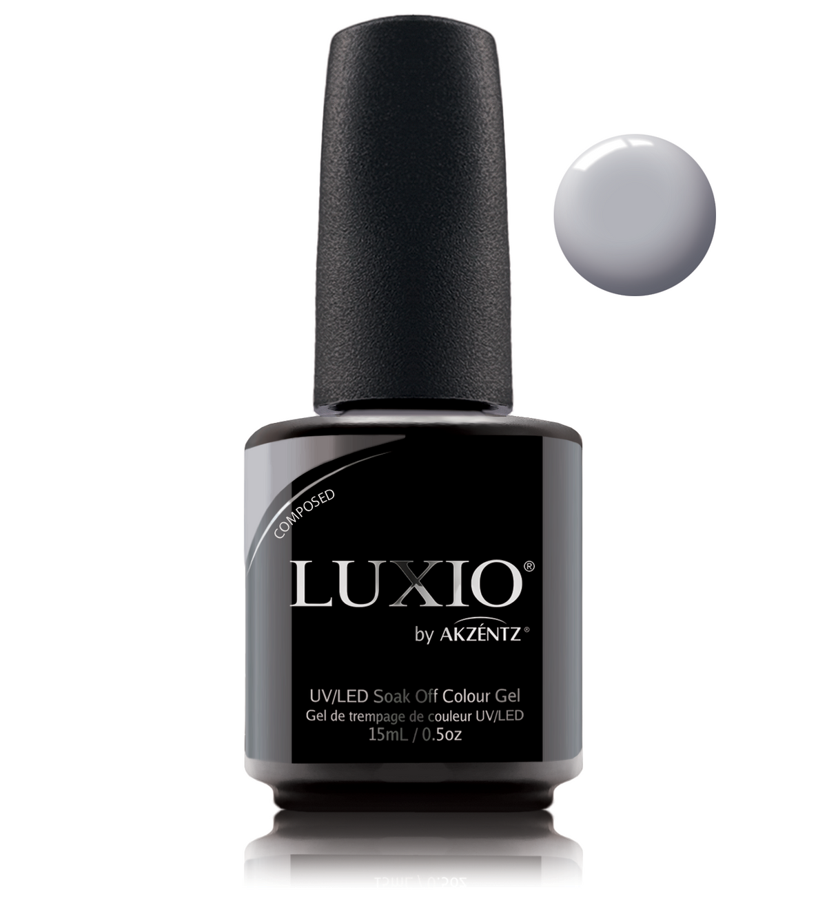 Akzentz Luxio Composed 15 mL color gel bottle with swatch