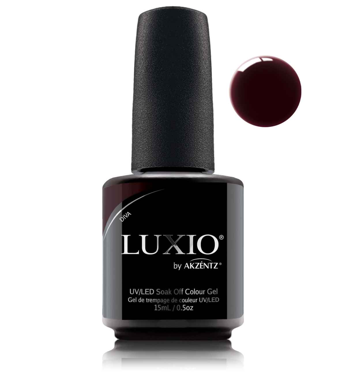 Akzentz Luxio Diva 15 mL color gel bottle with swatch