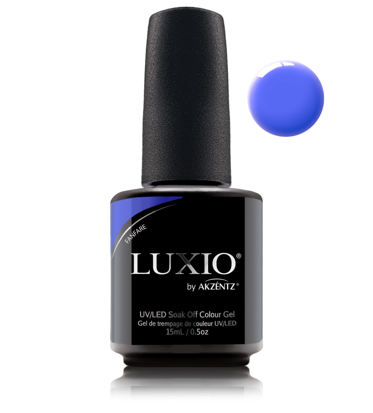 Akzentz Luxio Fanfare 15 mL color gel bottle with swatch
