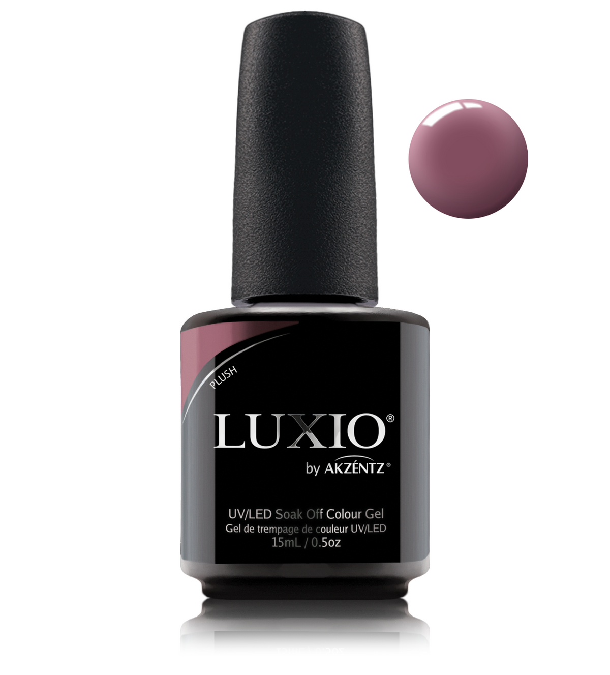 Akzentz Luxio Plush 15 mL color gel bottle with swatch