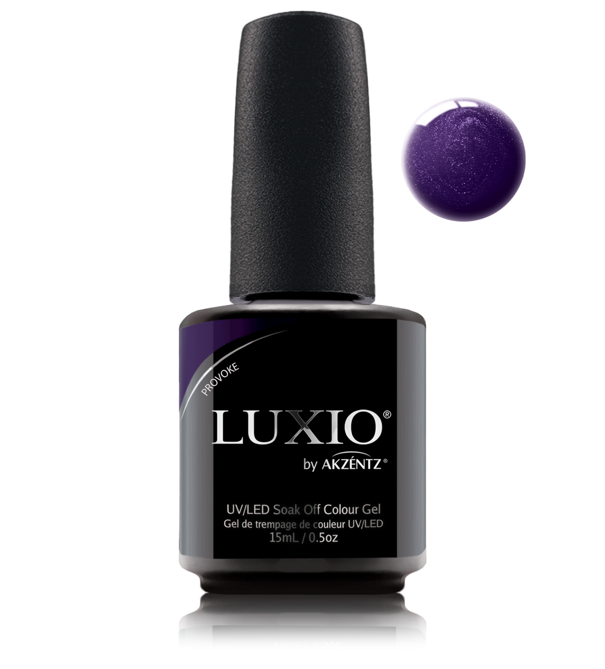 Akzentz Luxio Provoke 15 mL color gel bottle with swatch
