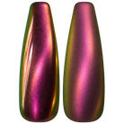 Glossy and matte Rose pink with bronze and green shifts nail swatches for BEMI Chrome Iris.