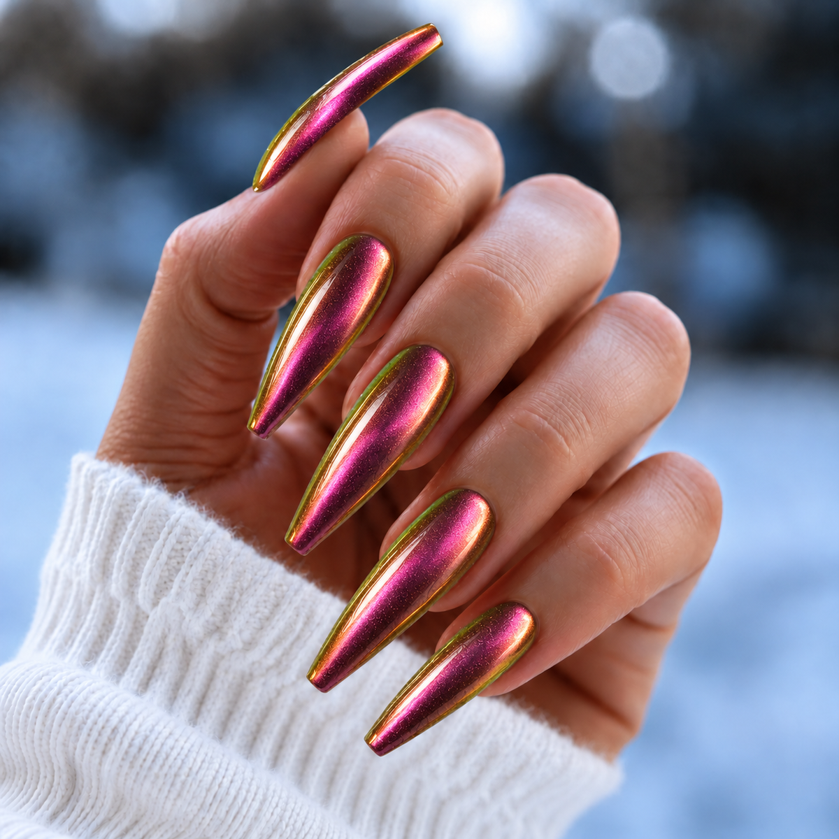 BEMI Chrome Iris nails in a color photo.