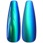 Glossy and matte Aqua blue with a green shift nail swatches for BEMI Chrome Lumen.