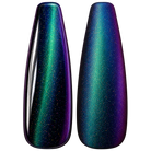 Glossy and matte Dark blue-green with violet shifts and fine sparkle nail swatches for BEMI Chrome Oil Slick Holo.