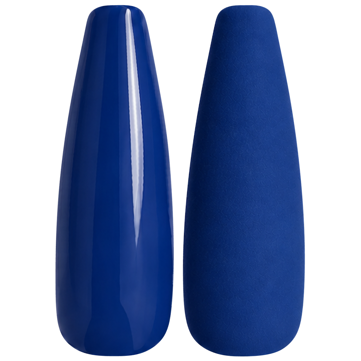 Glossy and matte rich cobalt blue nail swatches for BEMI Creami Amplify O11.